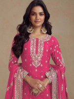 Hot Pink Heavy Silk Designer Sharara Suit